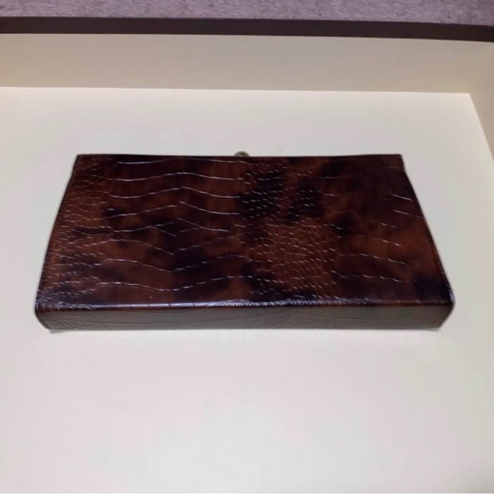Brown Croc-Embossed Rectangular Clutch